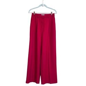 H&M Preppy Wide Flare Leg Women Pants Size 2 Red Holiday Pleated High Rise Work